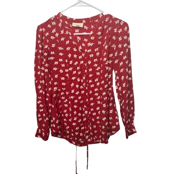 Anthropologie Mod Cloth Red Elephant Print Blouse - Size XS - Picture 1 of 2
